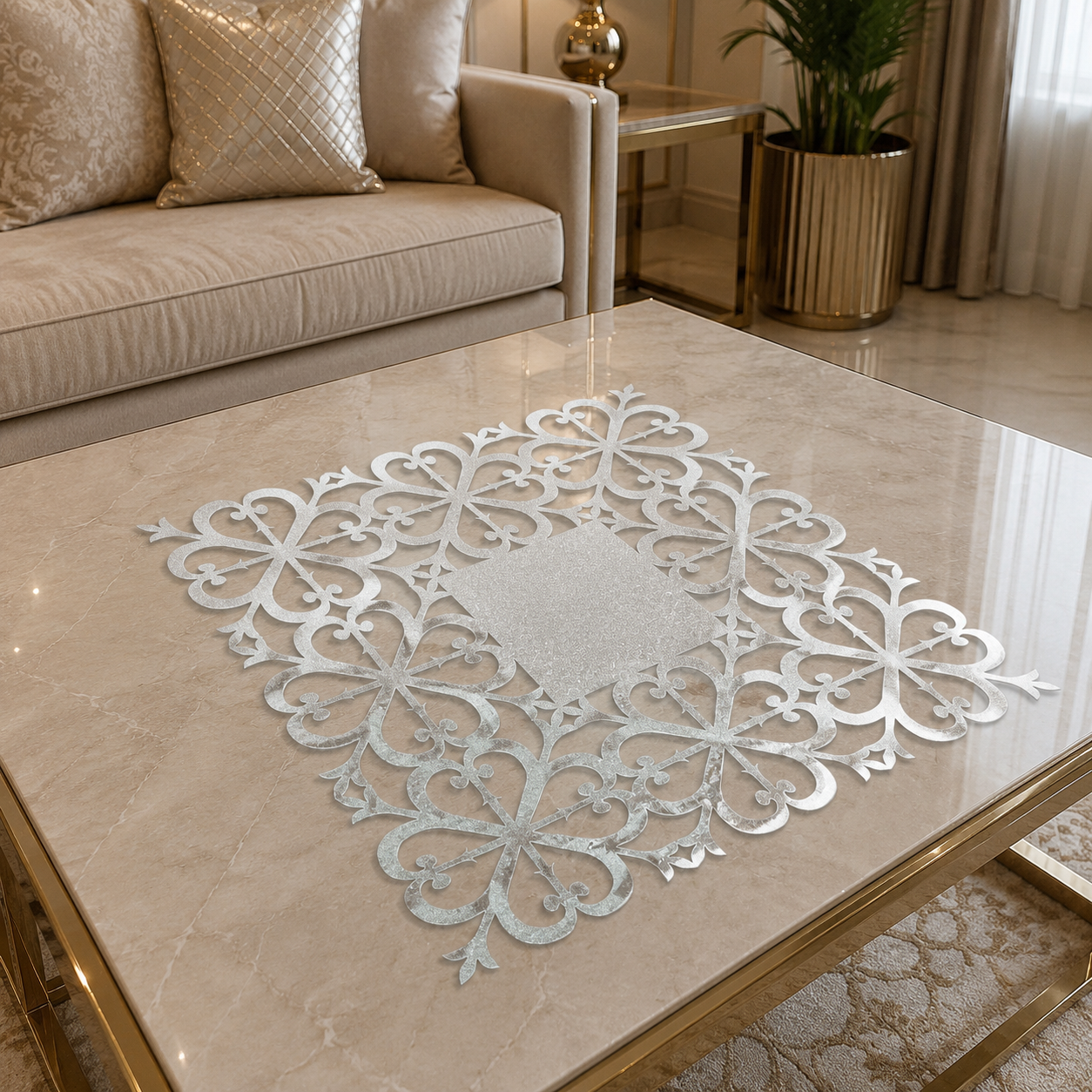 رومیزی چرم آینه ای نقره ای