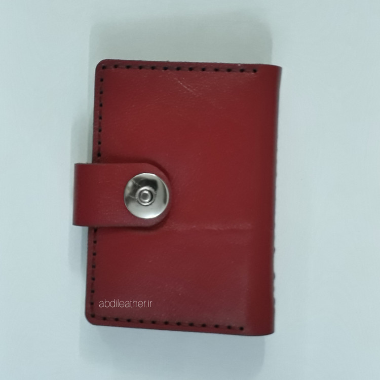 کیف کارت چرم طبیعی قرمز جاکارتی چرم دستدوز